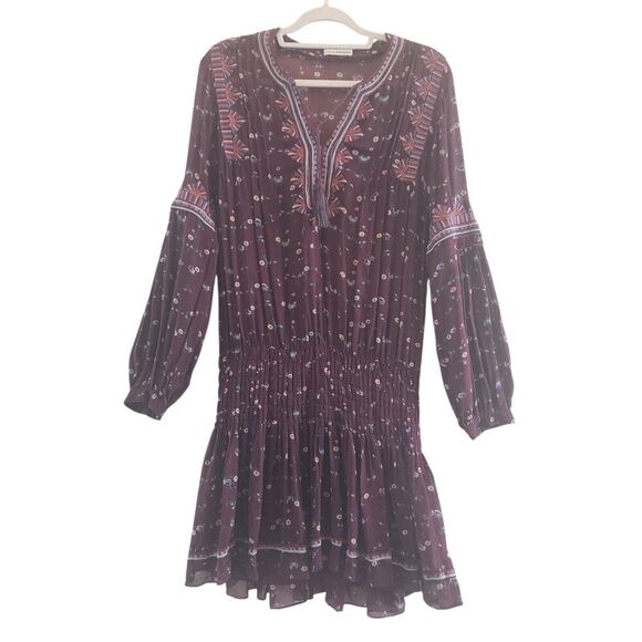 Ulla Johnson Gita Mini Dress Boho Silk Floral Embroidered Tassel Burgundy Size 4 - Picture 4 of 11